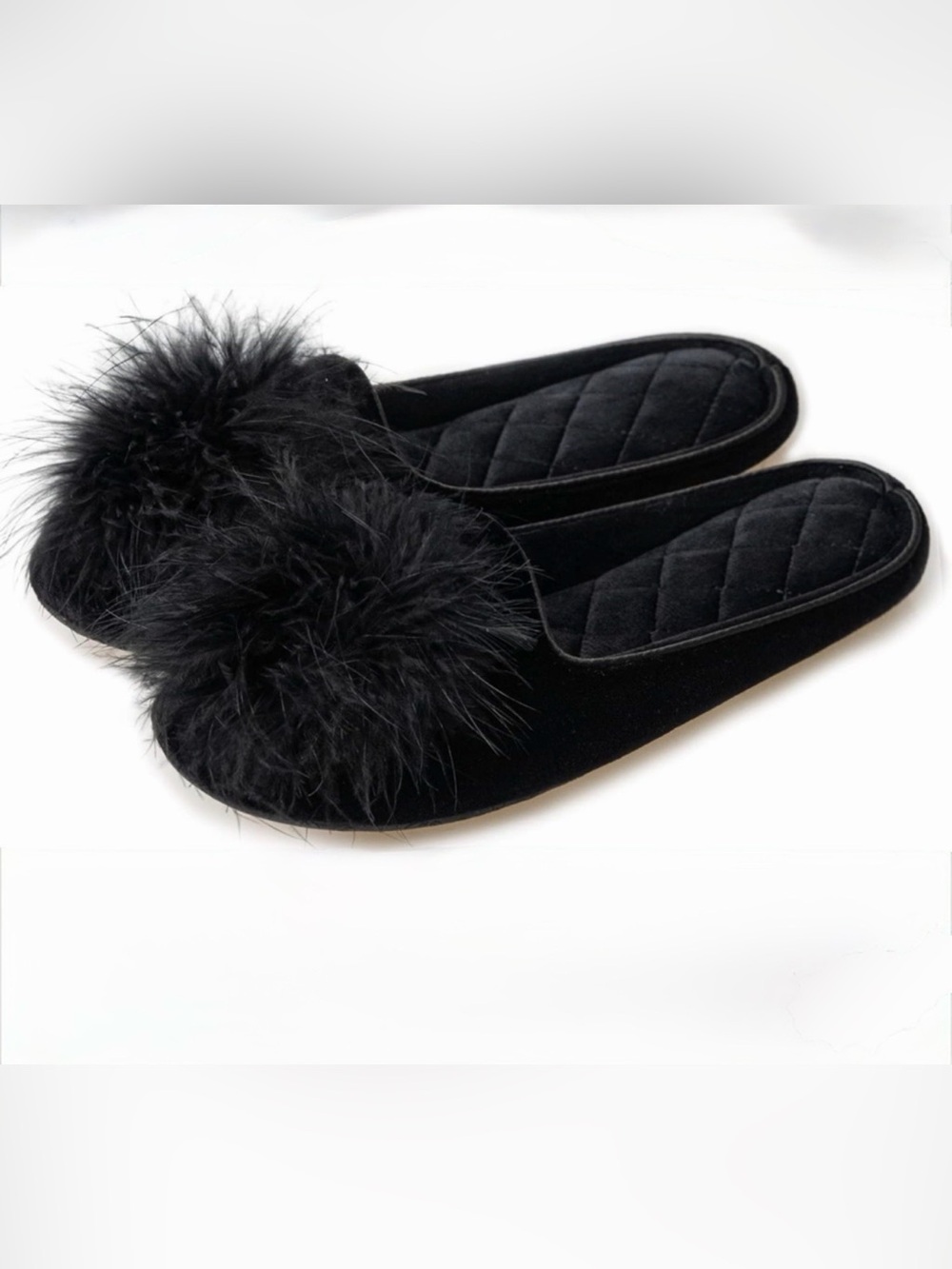 GRITHEIM Women’s Fuzzy Pom-Pom Feather Velvet House Slippers and Mask size 9 10